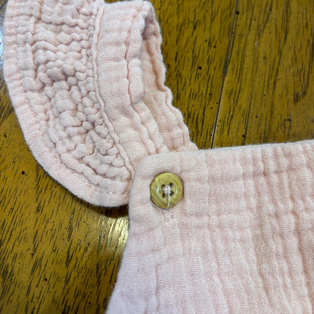 Rabbit + Bear Blush Pink Organic Cotton Gauze Ruffle Bubble Romper 18M Cute Chic - Picture 4 of 13
